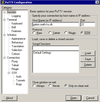 PuTTy start vindue