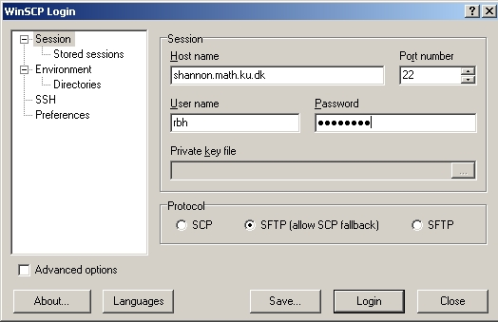 WinSCP start vindue